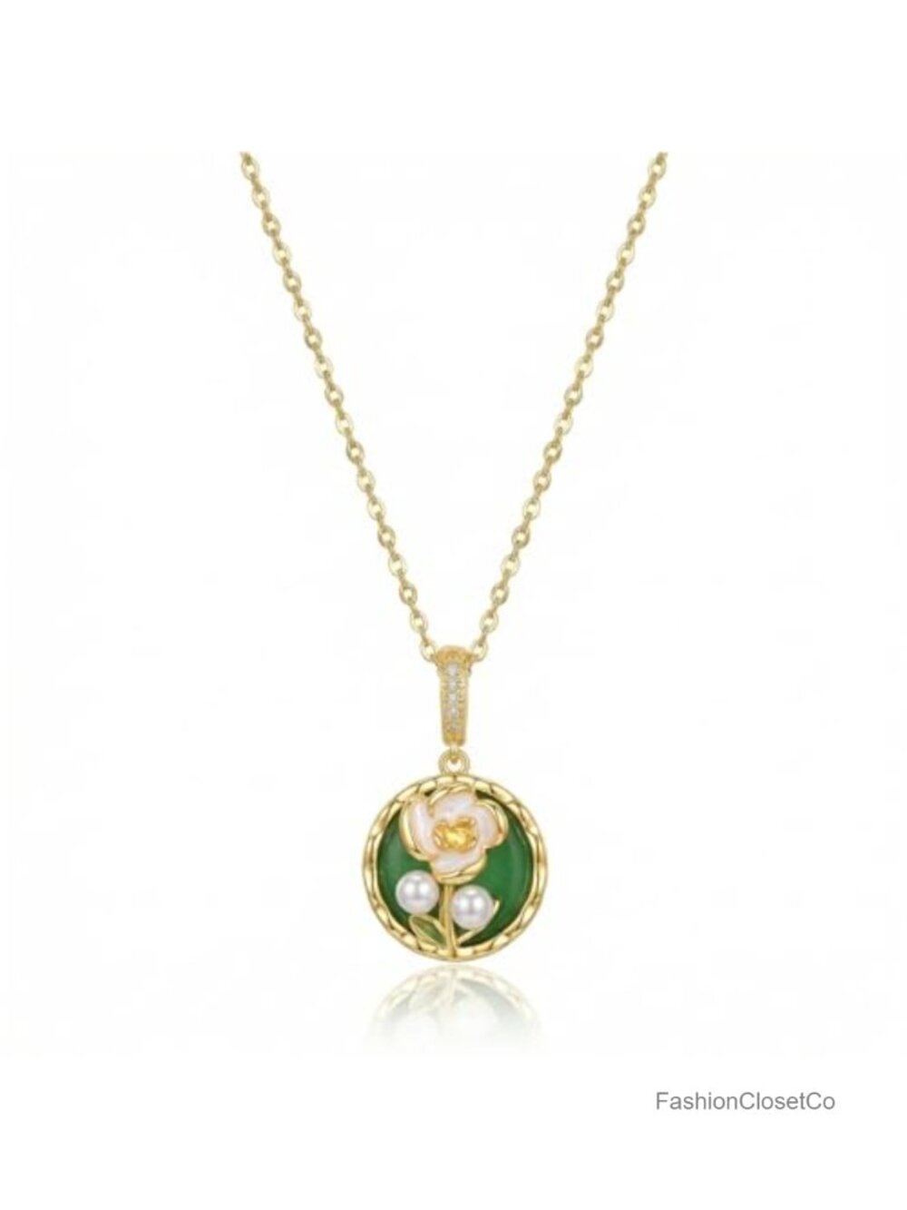 Vintage Floral Pendant Necklace with Freshwater Pearls Gold Plated